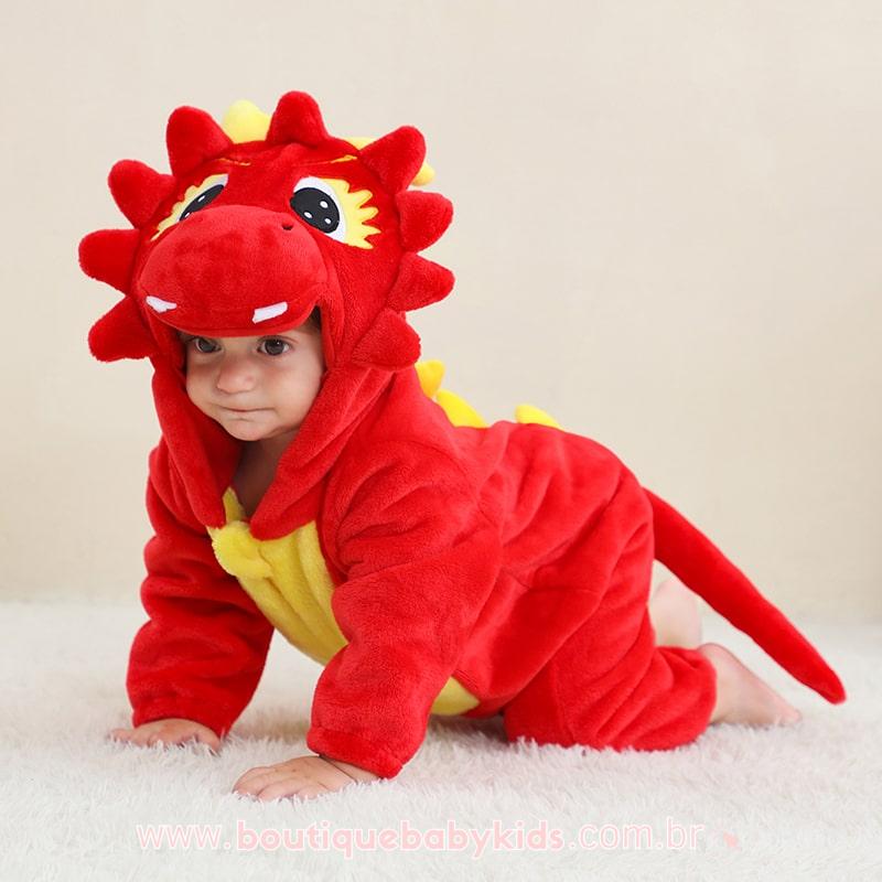 Macacão Bebê Fantasia Bichinho Dragão Vermelho - Boutique Baby Kids