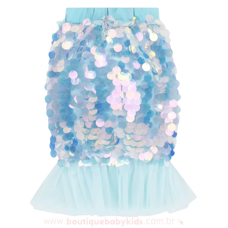 Saia Infantil Fantasia Lantejoulas Cauda de Sereia Azul - Boutique Baby Kids