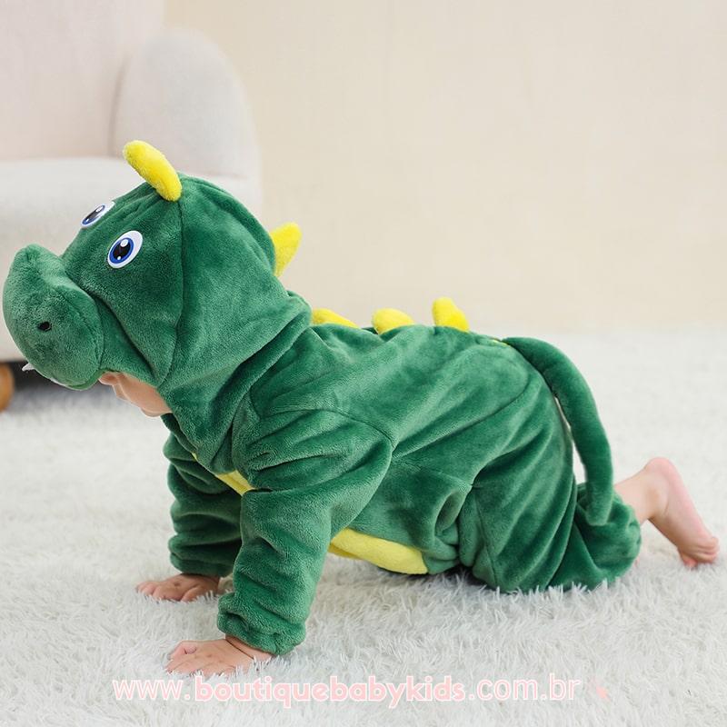 Macacão Bebê Fantasia Bichinho Dinossauro Verde - Boutique Baby Kids