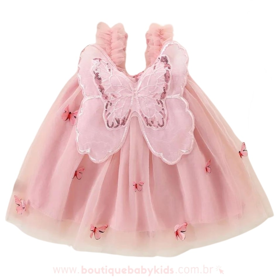 Vestido Bebê Borboleta Tule com Asinhas Rosa - Boutique Baby Kids 