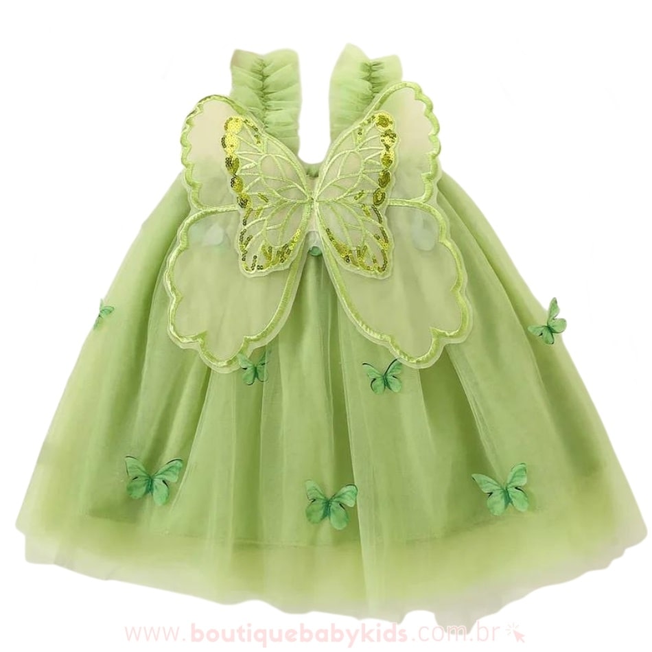 Vestido Bebê Borboleta Tule com Asinhas Verde - Boutique Baby Kids #verde