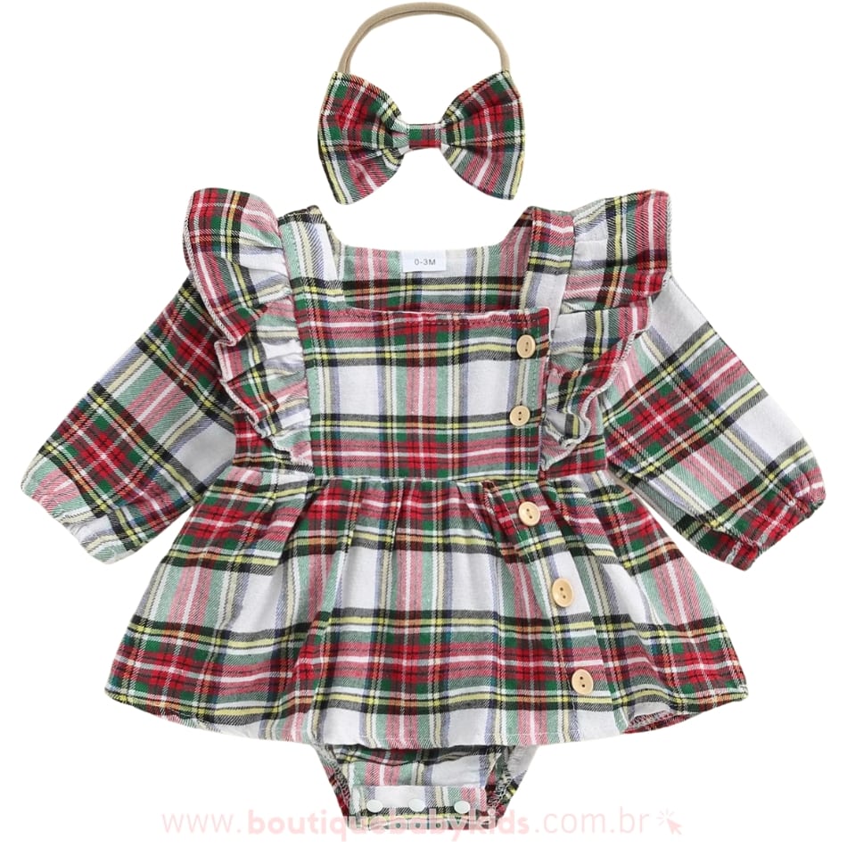 Vestido Bebê Estampa Xadrez com Faixa Branco - Boutique Baby Kids #branco