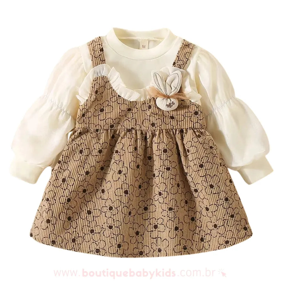 Vestido Bebê Floral Coelhinha com Mangas Bufantes - Boutique Baby Kids 