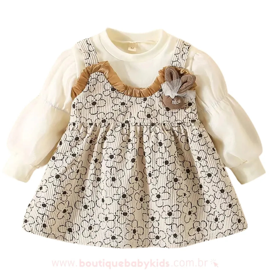 Vestido Bebê Floral Coelhinha com Mangas Bufantes - Boutique Baby Kids 