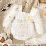 Vestido Bebê Jardim Encantado Bordado Flores Manga Bufante Branco - Boutique Baby Kids