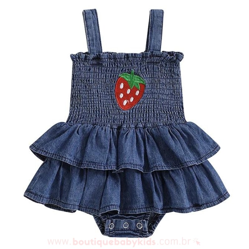 Vestido Bebê Lastex Jeans Moranguinho - Boutique Baby Kids