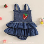 Vestido Bebê Lastex Jeans Moranguinho - Boutique Baby Kids