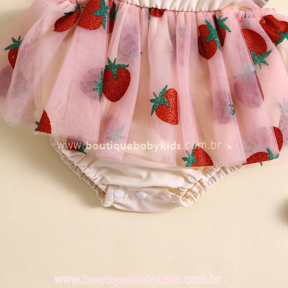 Vestido Bebê Moranguinho Tule Rosa