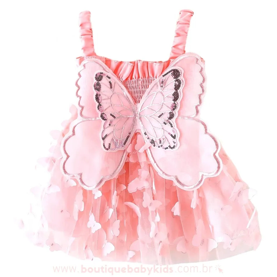 Vestido Bebê Tule Borboleta com Asinhas Rosa - Boutique Baby Kids 