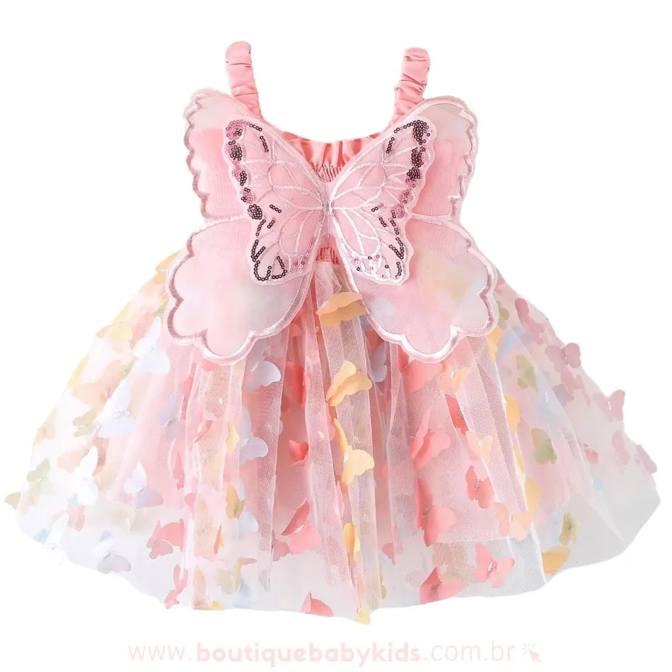 Vestido Bebê Tule Borboleta com Asinhas Rosa - Boutique Baby Kids 