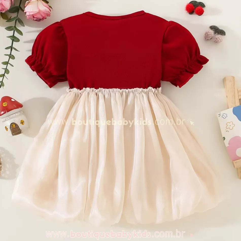 Vestido Bebê Ursinho Charmoso com Pompons Vermelho - Boutique Baby Kids 