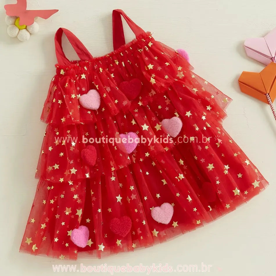 Vestido Infantil Coração Estrelado Vermelho - Boutique Baby Kids