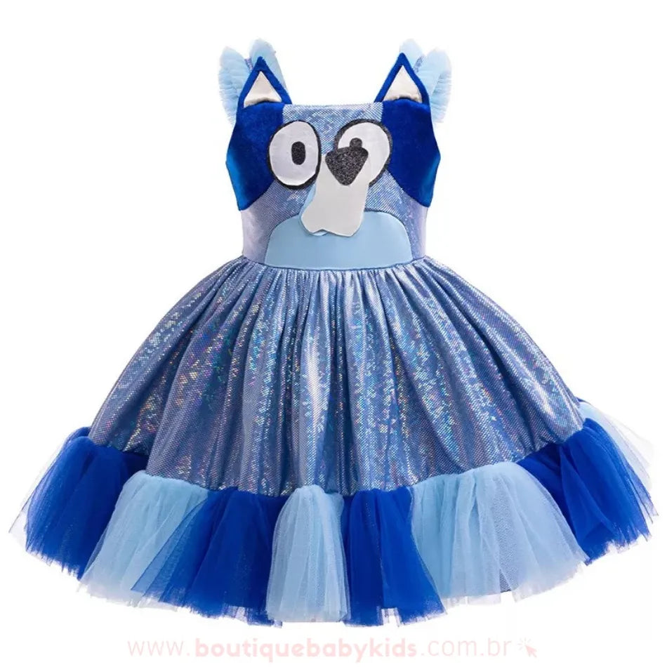Vestido Infantil Temático Fantasia Cachorrinha Bluey Azul - Boutique Baby Kids