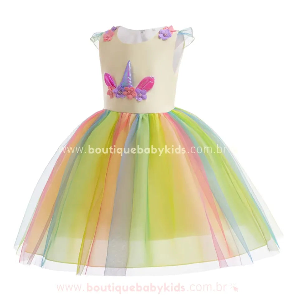 Vestido Infantil Temático Magia do Unicórnio Amarelo - Boutique Baby Kids 