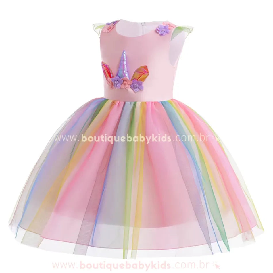 Vestido Infantil Temático Magia do Unicórnio Rosa - Boutique Baby Kids 