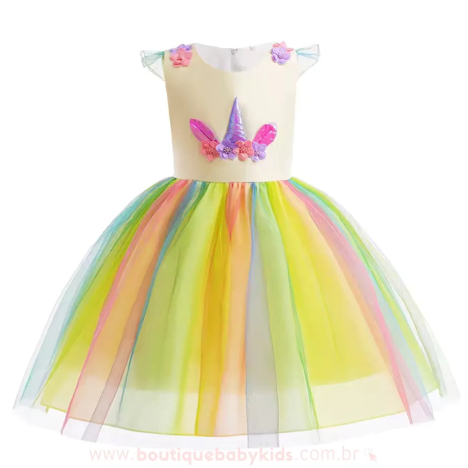 Vestido Infantil Temático Magia do Unicórnio Amarelo - Boutique Baby Kids #amarelo
