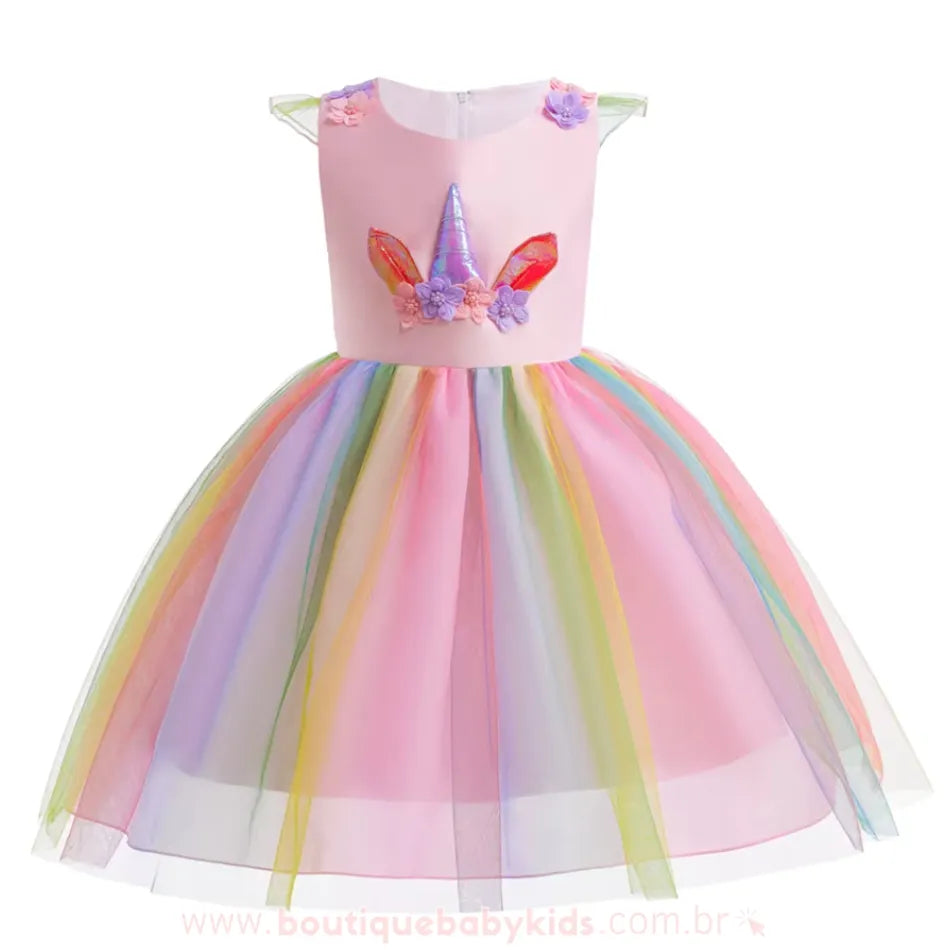 Vestido Infantil Temático Magia do Unicórnio Rosa - Boutique Baby Kids 