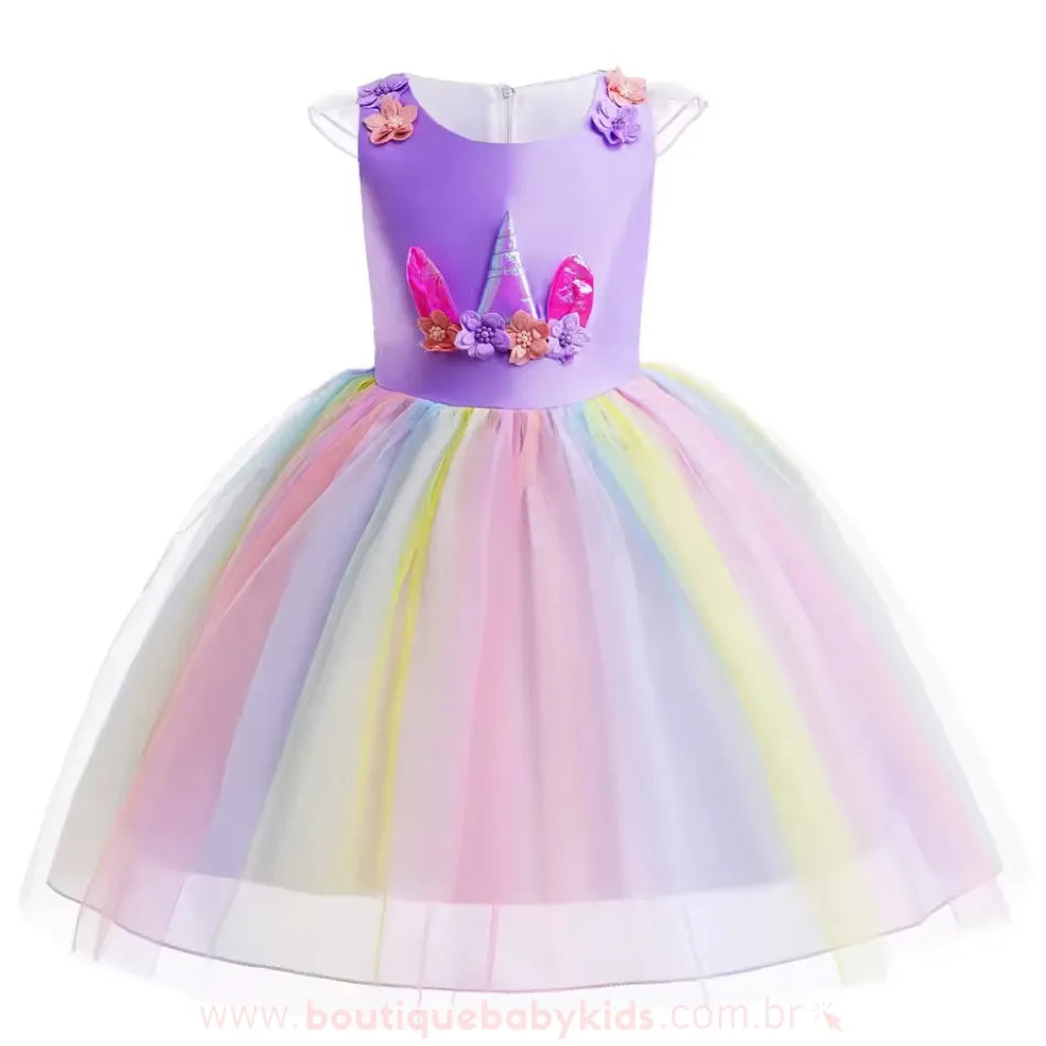 Vestido Infantil Temático Magia do Unicórnio Lilás - Boutique Baby Kids 