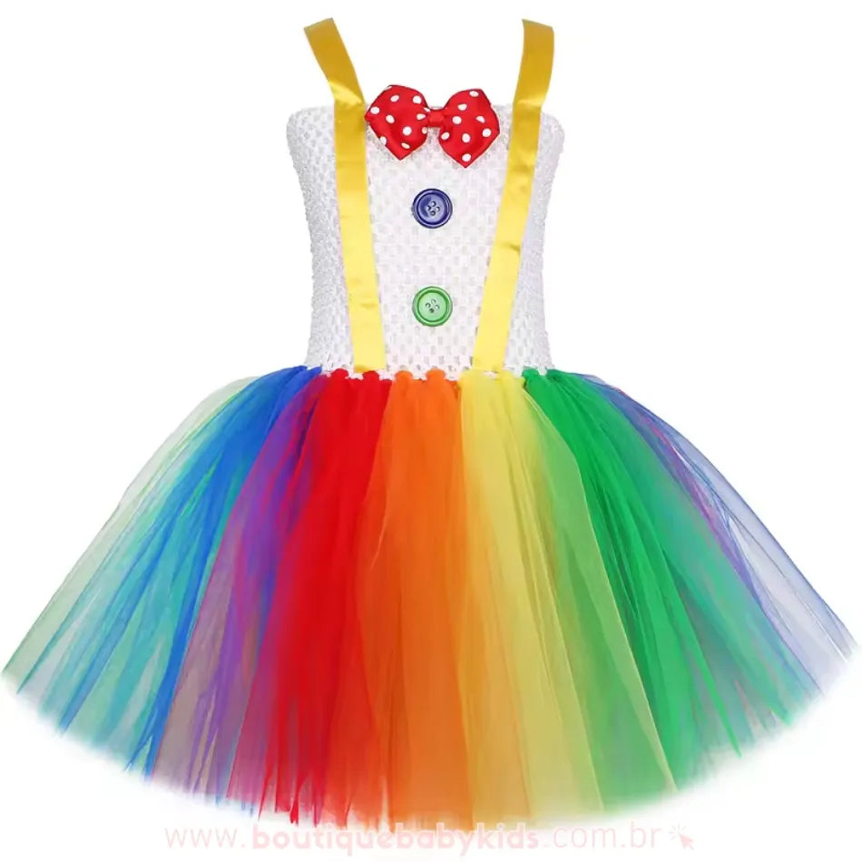 Vestido Infantil Fantasia de Circo Palhacinha Arco-Íris - Boutique Baby Kids