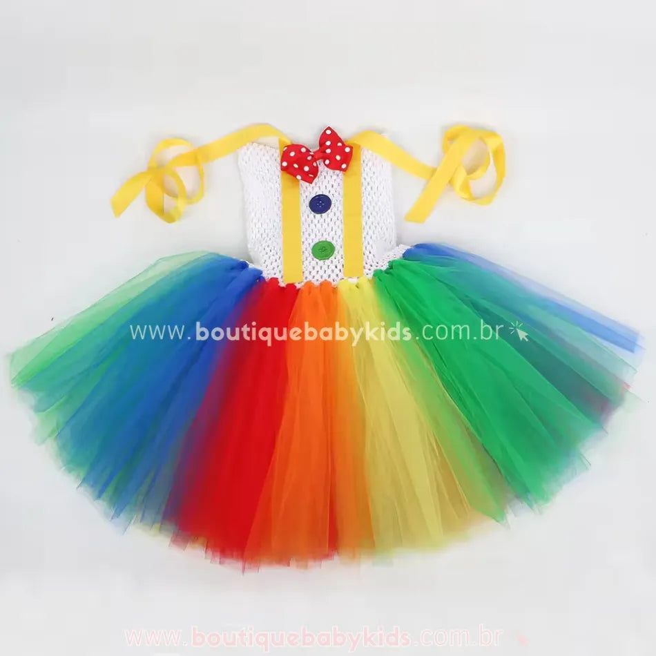 Vestido Infantil Fantasia de Circo Palhacinha Arco-Íris - Boutique Baby Kids
