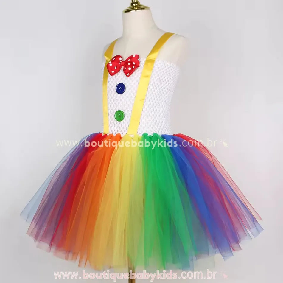 Vestido Infantil Fantasia de Circo Palhacinha Arco-Íris - Boutique Baby Kids