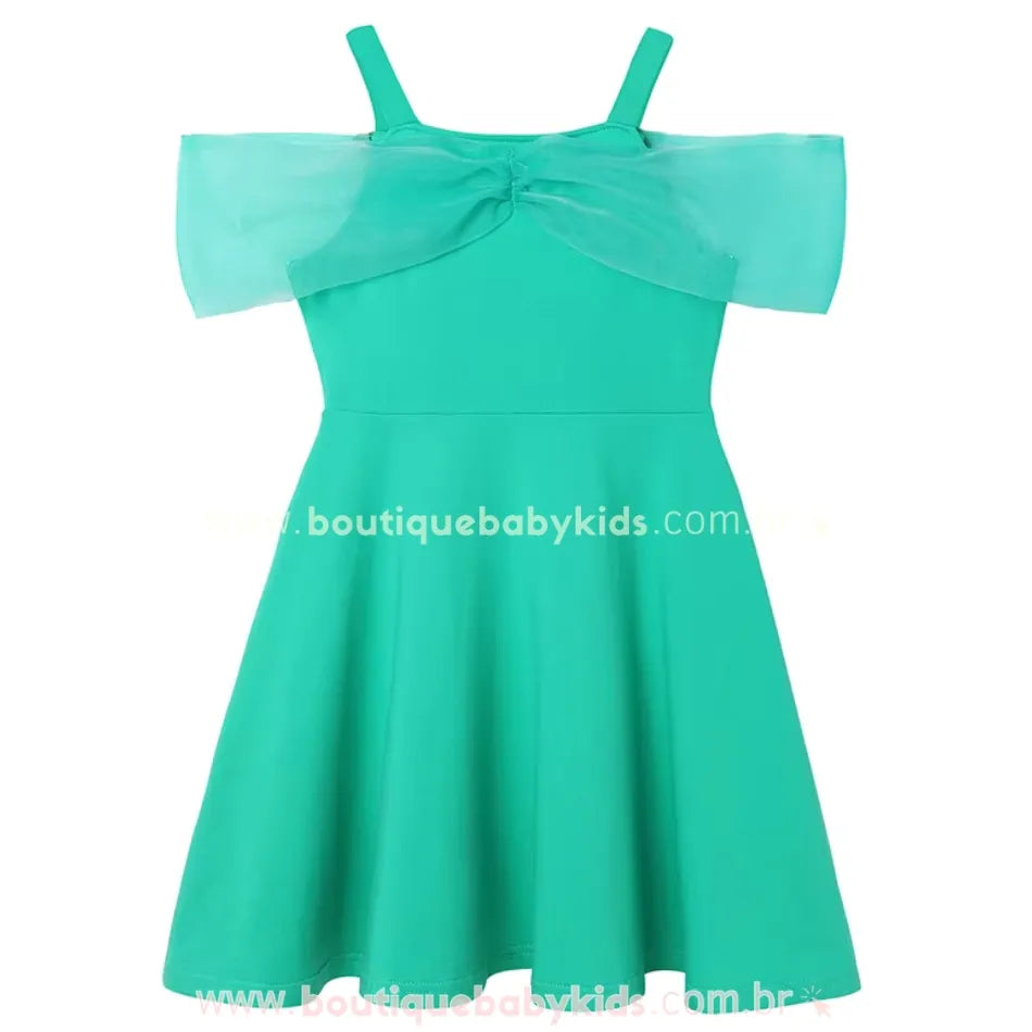 Parte traseira do Vestido Infantil Temático Princesa Jasmine, com design fluído e mangas de tule, perfeito para eventos temáticos e festas.