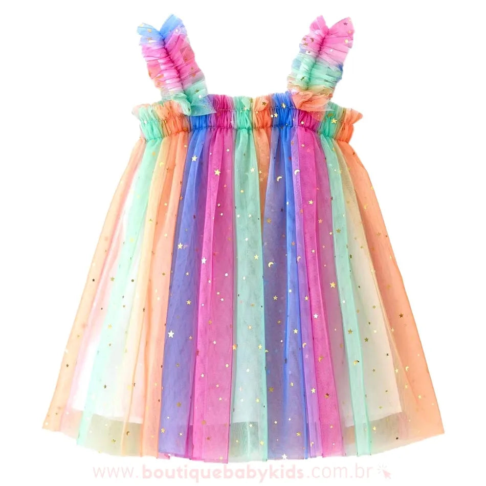 Vestido Infantil Tule Arco-Íris Estrelado - Boutique Baby Kids 