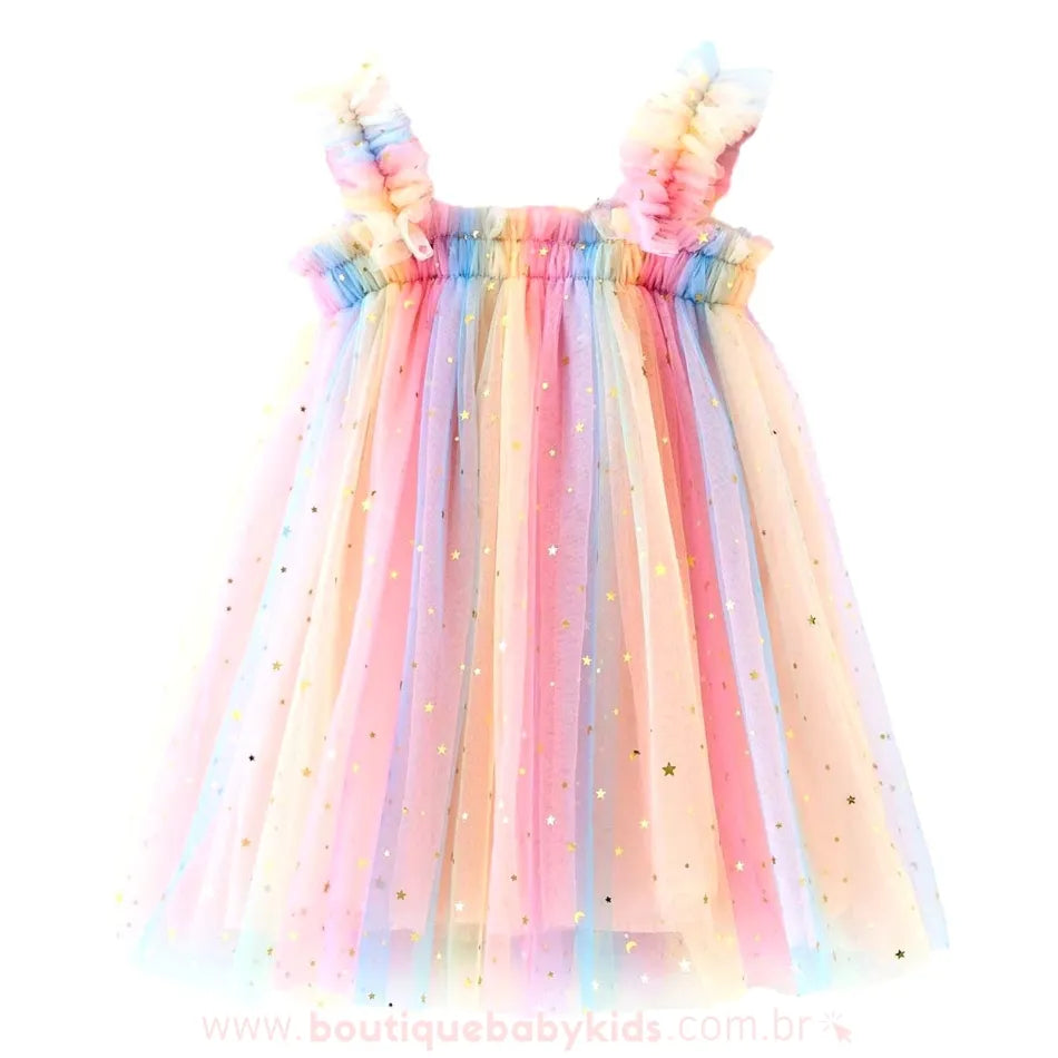 Vestido Infantil Tule Arco-Íris Estrelado - Boutique Baby Kids 