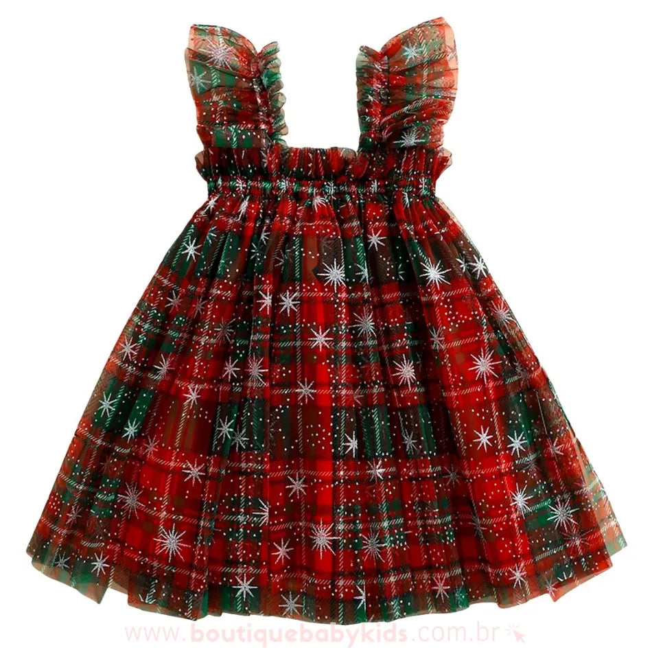 Vestido Bebê Temático de Natal Xadrez com Tule - Boutique Baby Kids