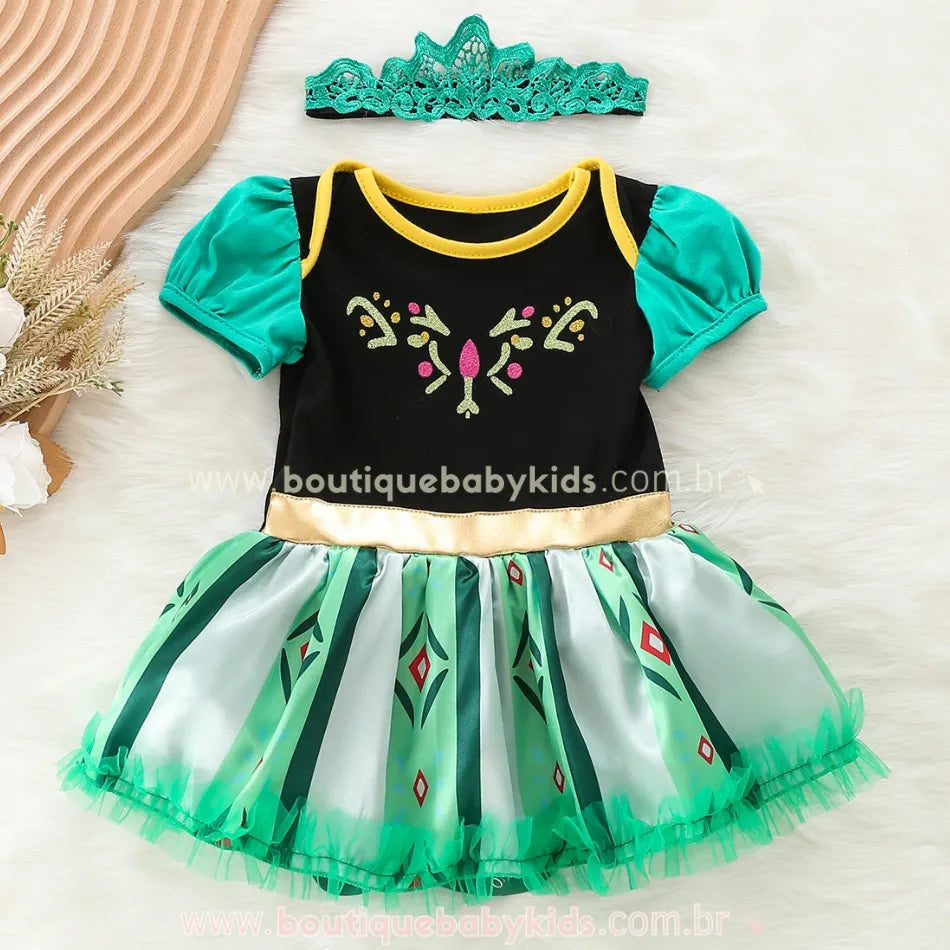 Vestido Bebê Fantasia Frozen Princesa Anna com Faixa - Boutique Baby Kids