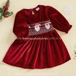 Vestido Infantil Natalino de Veludo Papai Noel Bordado - Boutique Baby Kids