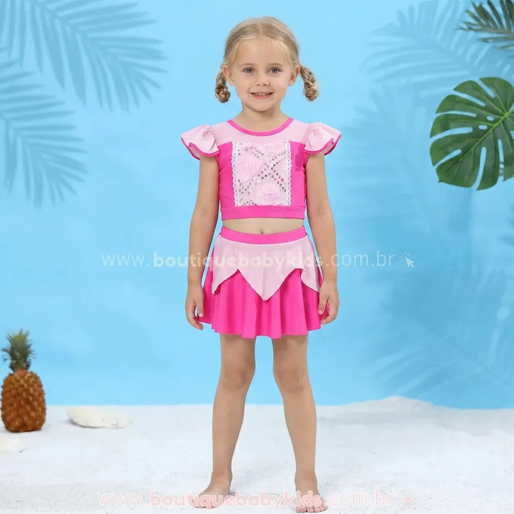 Biquíni Infantil Disney Princesa Aurora Rosa - A Bela Adormecida - Boutique Baby Kids