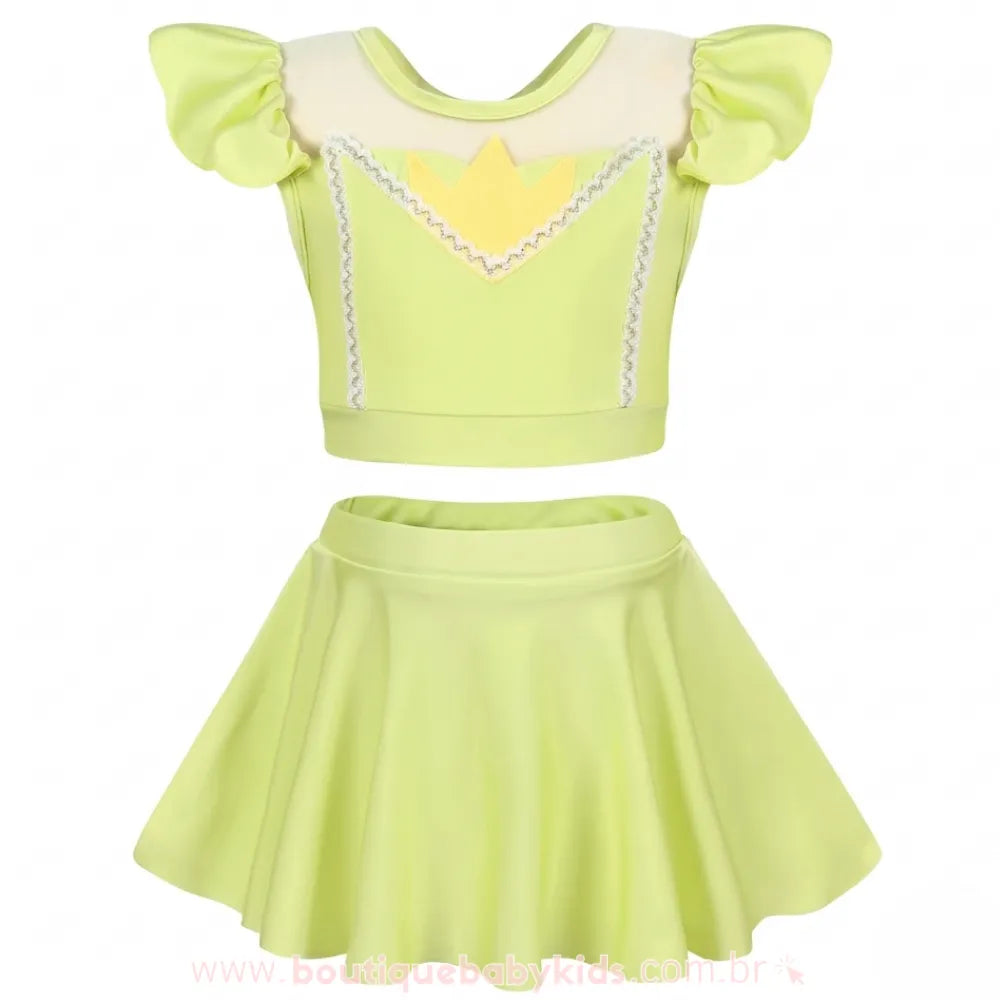 Biquíni Infantil Princesa Tiana Verde com Saia e Babados Verde - Boutique Baby Kids