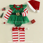 Body Bebê Tule Elfo Natalino com Meia e Gorro Verde - Boutique Baby Kids
