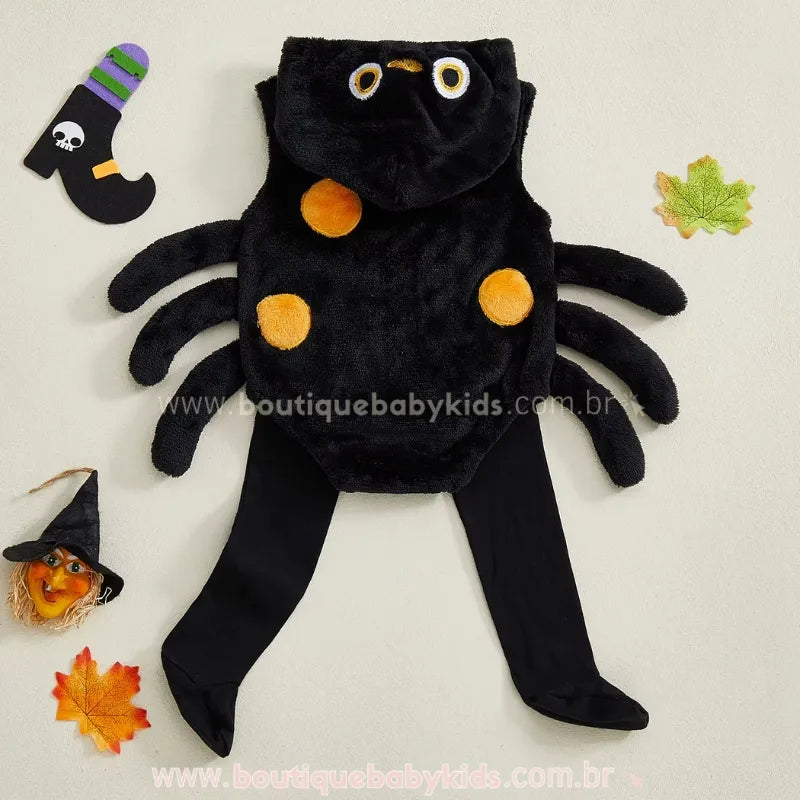 Body Bebê Fantasia Aranhinha com Meia