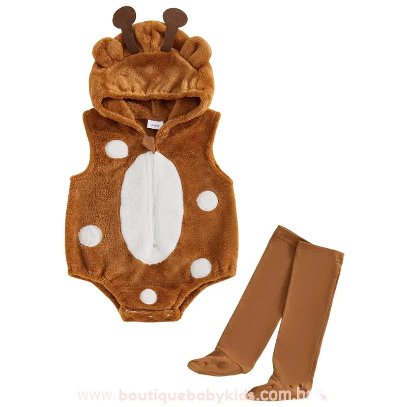 Body Bebê Fantasia Cervinho Natalino com Meia - Boutique Baby Kids