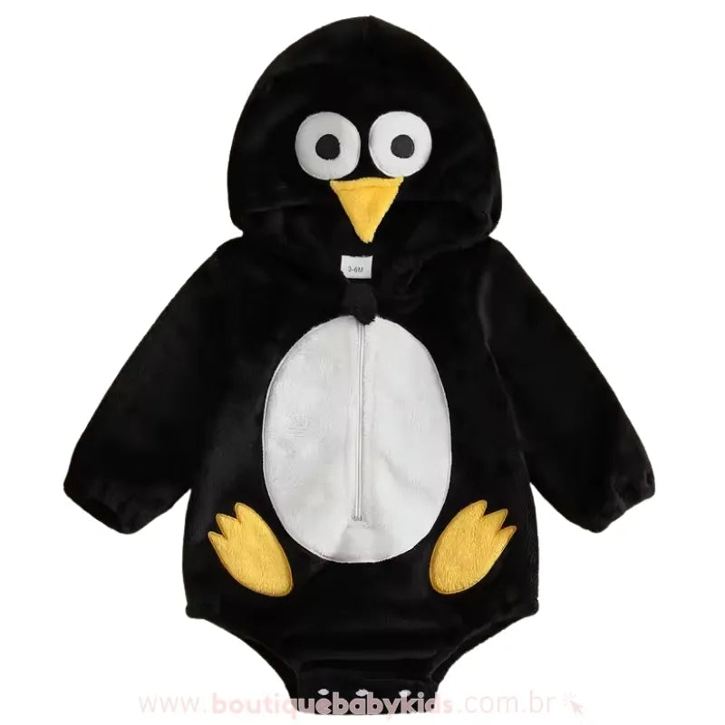 Body Bebê Fantasia Pinguim Peluciado com Capuz - Boutique Baby Kids