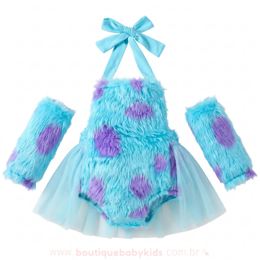 Body Bebê Fantasia Sullivan Monstros S.A com Tule Azul - Mesversário - Boutique Baby Kids