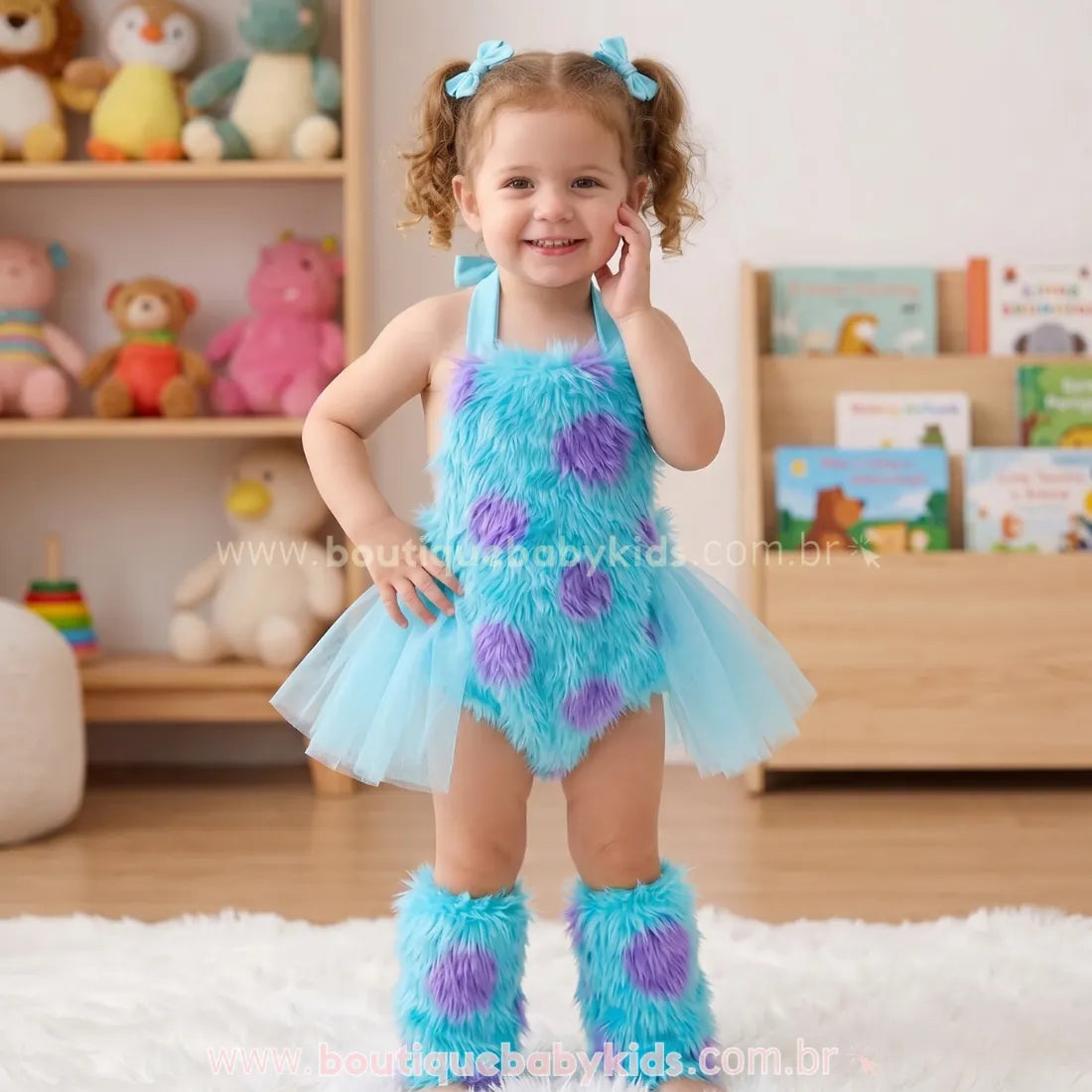 Body Bebê Fantasia Sullivan Monstros S.A com Tule Azul - Mesversário - Boutique Baby Kids