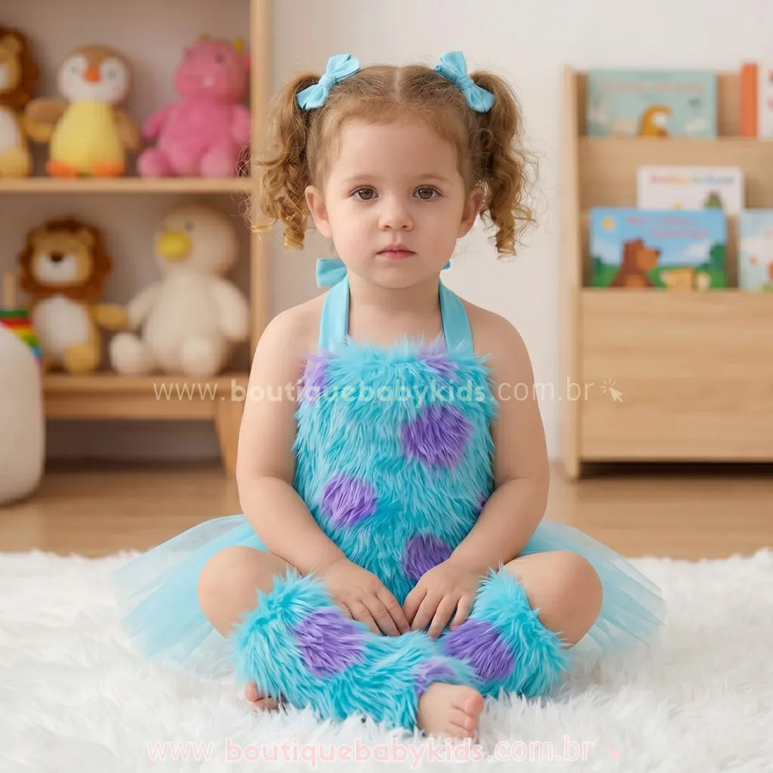 Body Bebê Fantasia Sullivan Monstros S.A com Tule Azul - Mesversário - Boutique Baby Kids