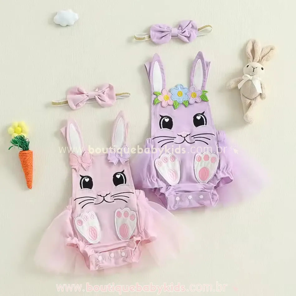 Body Bebê Jardineira Coelhinha Fleur