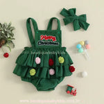 Body Bebê Jardineira Bordado 'Merry Christmas' Árvore de Natal Verde - Boutique Baby Kids