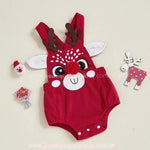 Body Bebê Jardineira Veludo Cotelê Rena do Nariz Vermelho - Boutique Baby Kids 