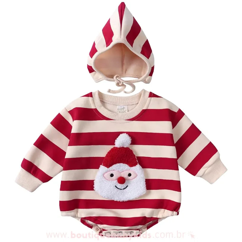 Body Bebê Natal Estampa Listrada Papai Noel com Gorro - Boutique Baby Kids 