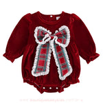 Body Bebê Veludo Natal Laço de Amor Mangas Bufantes Vermelho - Boutique Baby Kids