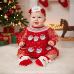 Body Bebê Tule Papai Noel Brilho de Natal Vermelho - Boutique Baby Kids
