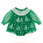 Body Bebê Tule Pinheirinho Brilho de Natal Verde - Boutique Baby Kids