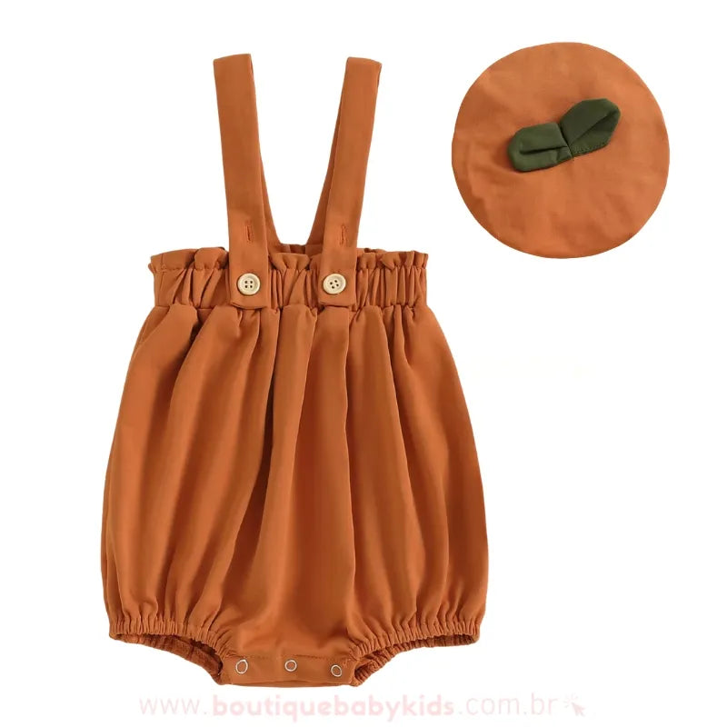 Body Bebê Fantasia de Abóbora do Halloween com Gorro Laranja - Boutique Baby Kids
