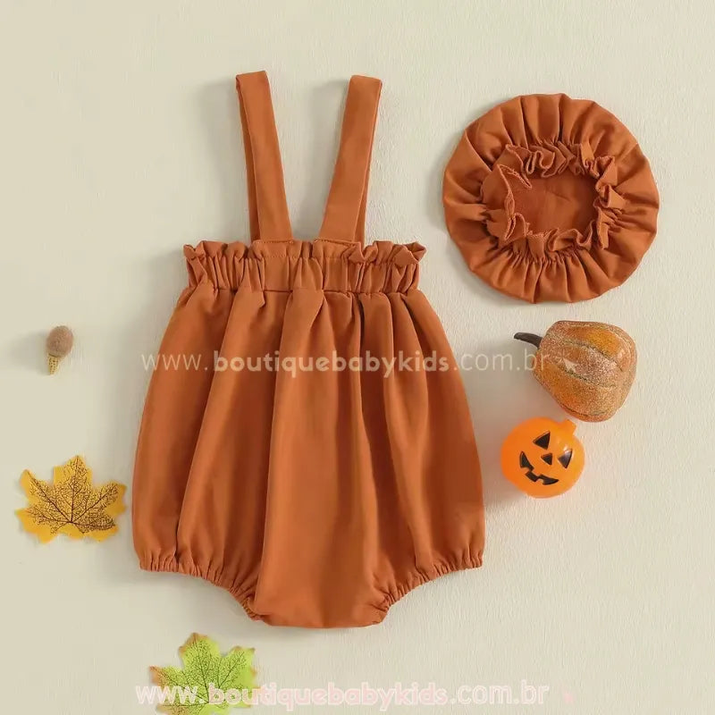 Body Bebê Fantasia de Abóbora do Halloween com Gorro Laranja - Boutique Baby Kids