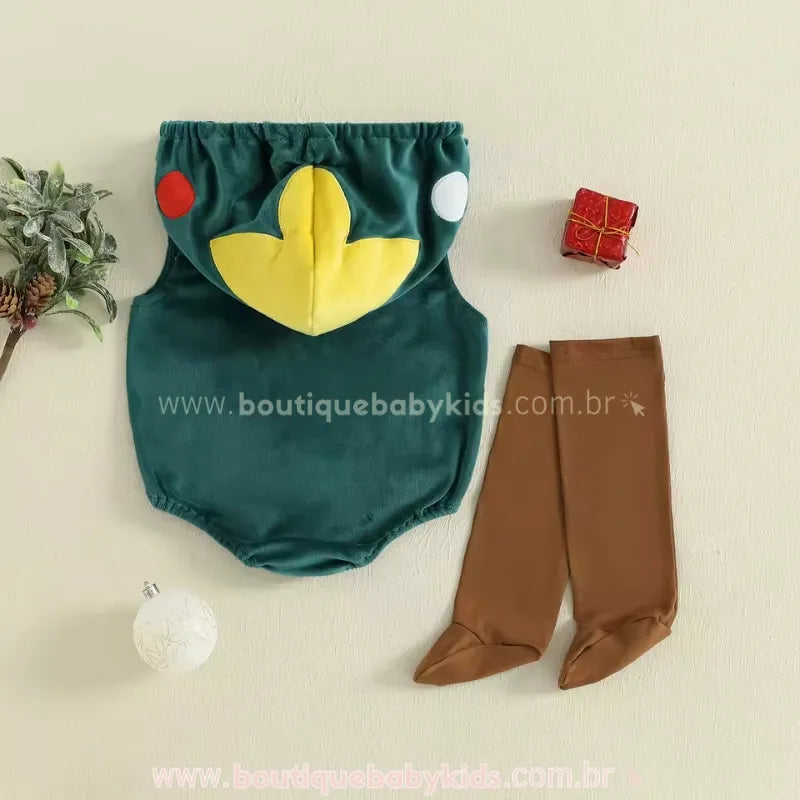 Body Bebê Temático Árvore de Natal com Meia